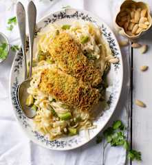 Almond Crusted Salmon with Asparagus Pappardelle
