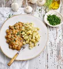 Strogonoff de cogumelos com batata-doce