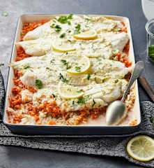 Dos de cabillaud sur lit de carotte et fenouil, sauce crème moutarde
