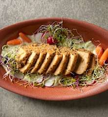 Tempeh impanato con crema di finocchi