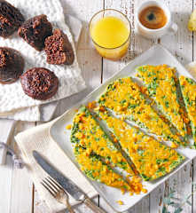 Ham and Cheddar Frittata with Chocolate Zucchini Muffins