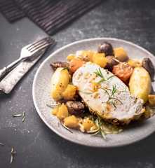 Rôti de porc à la moutarde et légumes d'automne