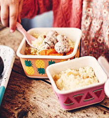 Boulettes de porc, semoule et carottes vapeur