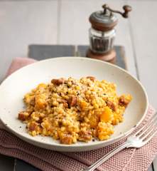 Pumpkin Pearl Barley Risotto with Chorizo
