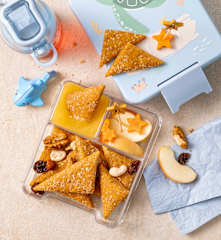 Schlaubox: Vollkorn-Karotten-Ecken mit Apfel-Birnen-Mus
