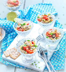 Verrine de coques, blé et petits pois
