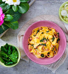 Pappardelle spinaci e cipollotti