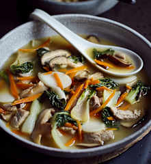 Gemüsesuppe mit Klebreiskuchen (菜汤年糕)