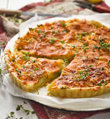 Quiche aux pommes de terre nouvelles, ciboules et cheddar