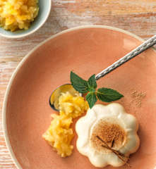 Cinnamon Panna Cotta with Apple, Apricot and Ginger Compote
