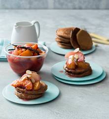 Nutty pancakes with stone fruit compote