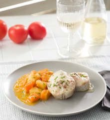 Merluza con calabaza y patata
