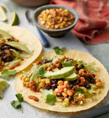 Mexican Black Bean Tacos with Sweetcorn Salsa and Avocado