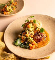 Chicken mole and avocado papaya salsa