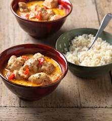 Hühnergeschnetzeltes mit Paprika und Reis