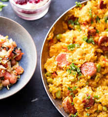 Menù: Paella; insalata pipirrana; mousse al cioccolato (Bimby Friend)