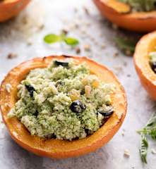 Millet-stuffed Pumpkin with Hazelnut Broccoli Pesto