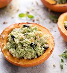 Zucca con miglio, pesto di nocciole e broccoli (senza glutine)