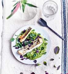 Lieu à la crème de petits pois