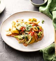 Quick Vegetable Sauté and Peanut Sauce