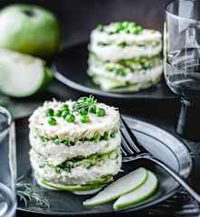 Mille-feuille crabe, petit pois et avocat