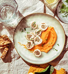 Roulés de dinde farcis aux marrons, purée potimarron-patate douce