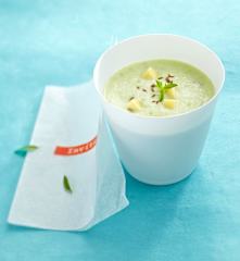 Gaspacho concombre, cumin et gouda
