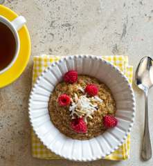 Coconut and quinoa porridge with toasted almonds
