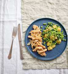 Frango com ervilhas e batata-doce