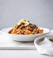 Slow-cooked eggplant pasta sauce
