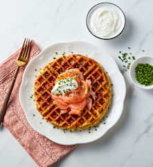Zucchini & Sweet Potato Waffle with Smoked Salmon