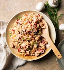 Reis mit Lachs und Pilzen