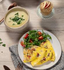 Menü: Sellerie-Apfel-Suppe, Omelett und Apfelmuffins