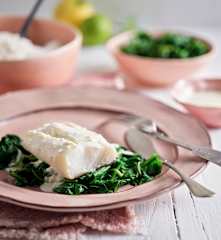 Steamed Cod, Rice and Spinach in Lemon Sauce