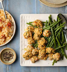 Chicken Polpettini with Steamed Rice and Green Beans