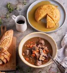 Bœuf bourguignon -  Pudding vapeur et sirop au citron