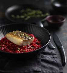 Bacalao con risotto de betabel y lemon grass al vacío TM6