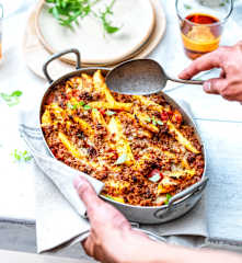 Gratin de viande hachée, curry et pomme de terre