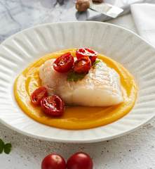 Merluzzo al Varoma con purè di carote