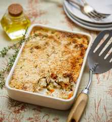 Restes de dinde et de légumes en gratin