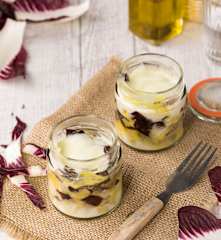 Lasagne al radicchio e provola in vasocottura