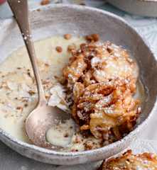 Fried Apple Curls with Vanilla Custard