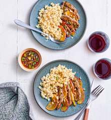 Magret de canard aux pommes et blé