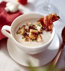 Cappuccino von Waldpilzen mit Serrano-Chips