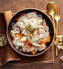 Nouilles de riz aux légumes et poulet