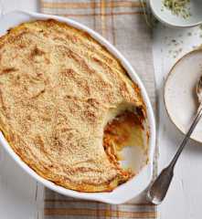 Parmentier vegetariano con boloñesa de lentejas y berenjena