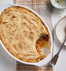 Parmentier vegetariano con boloñesa de lentejas y berenjena