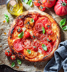 Pizza integral con tomate y mozzarella