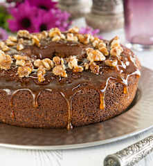 Soft date cake with walnuts