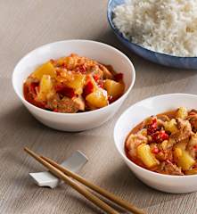 Cerdo agridulce y arroz blanco al vapor - China